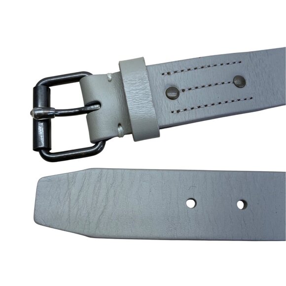 Mens Lands End Gray Leather Belt With Black Metal Buckle Size 38 - Picture 2 of 11